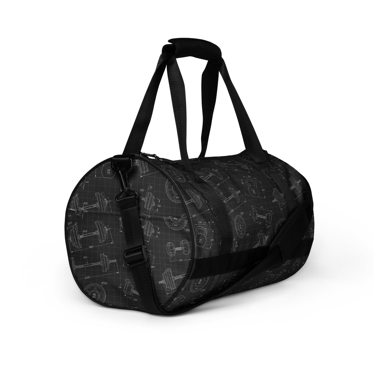 Iron Blueprint gym bag, right front view