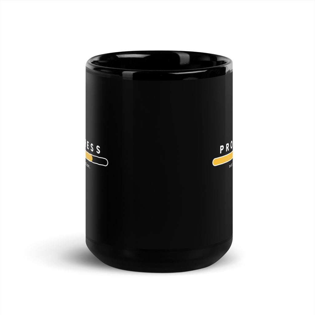 Black Progress Not Perfection mug, 15 oz, front