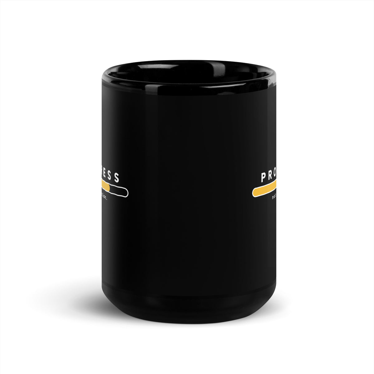 Black Progress Not Perfection mug, 15 oz, front