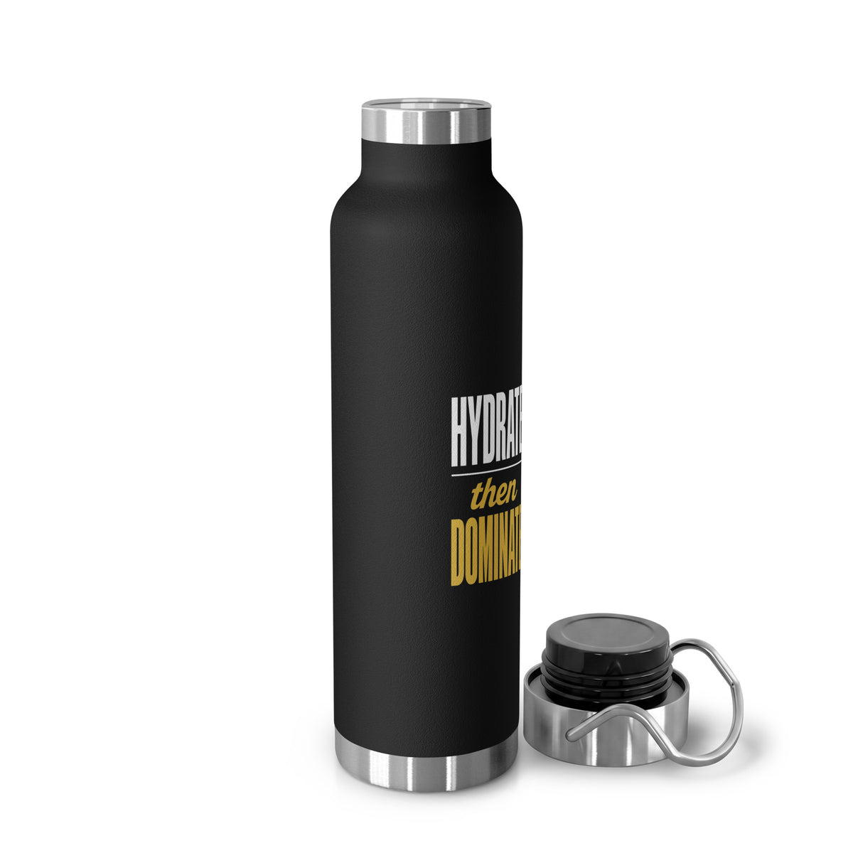 Black Hydrate Then Dominate insulated bottle, 22 oz, right view