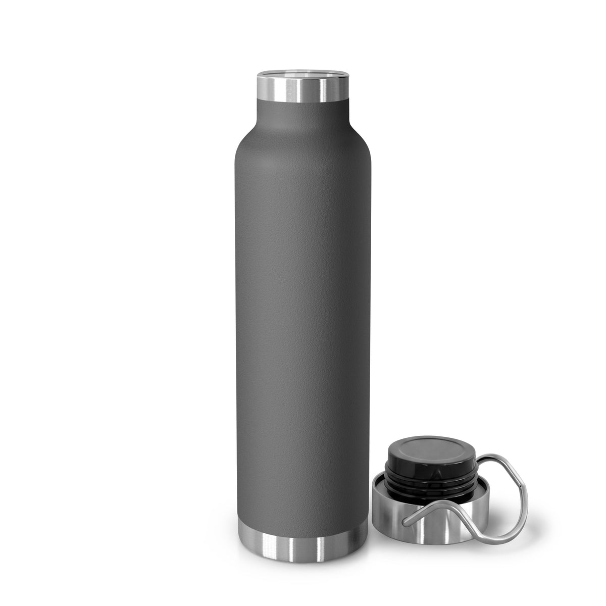 Grey The Hours No One Sees insulated bottle, 22 oz, back view