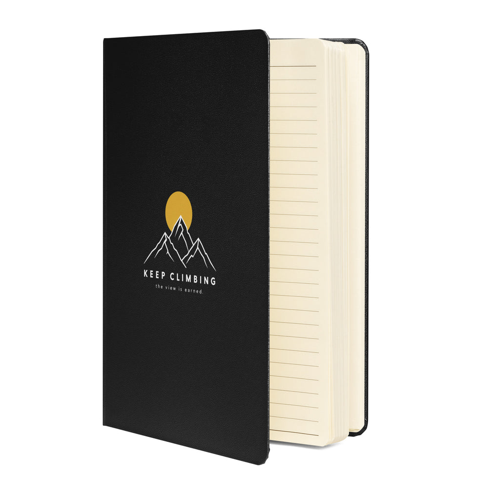 Black Keep Climbing hardcover journal, front cover