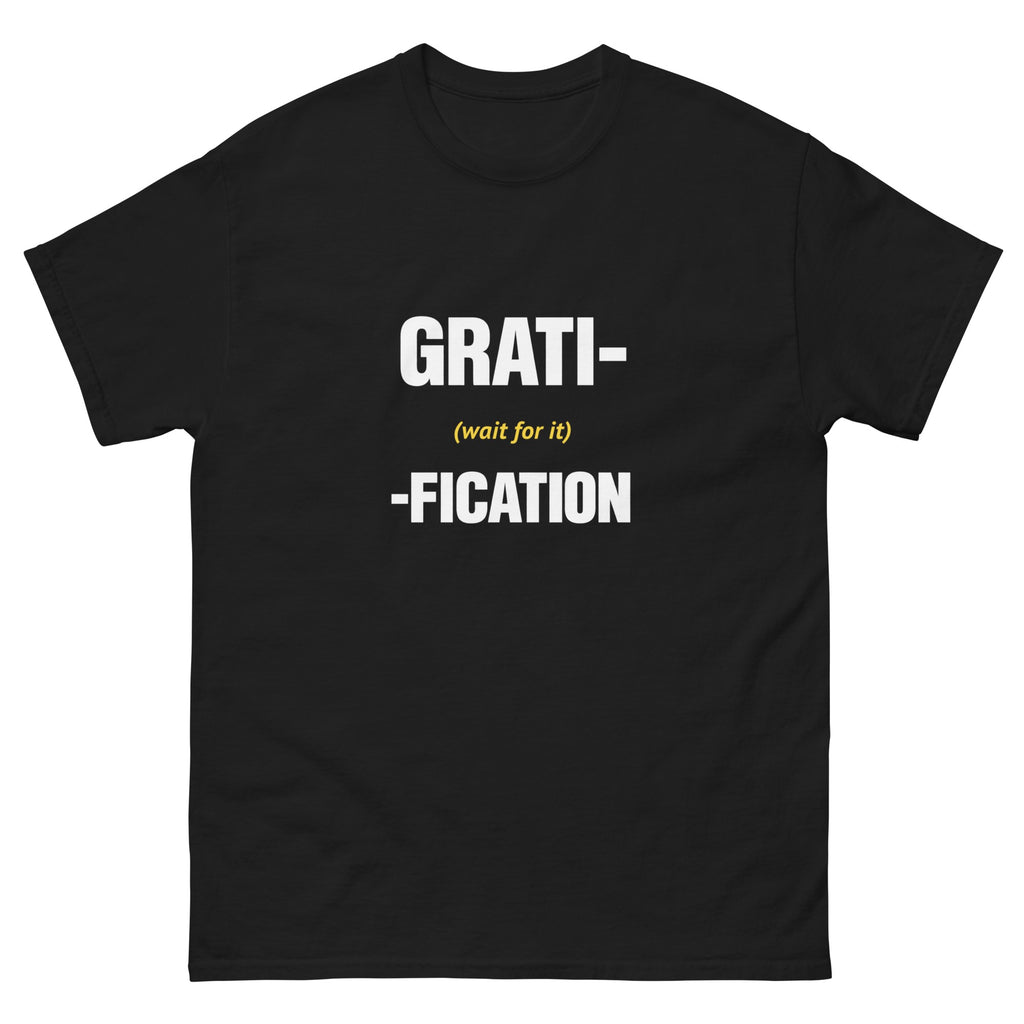Black Delayed Gratification t-shirt, front