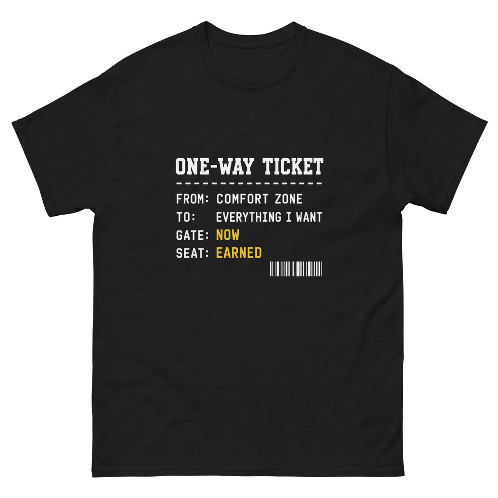 Black One Way Ticket t-shirt, front