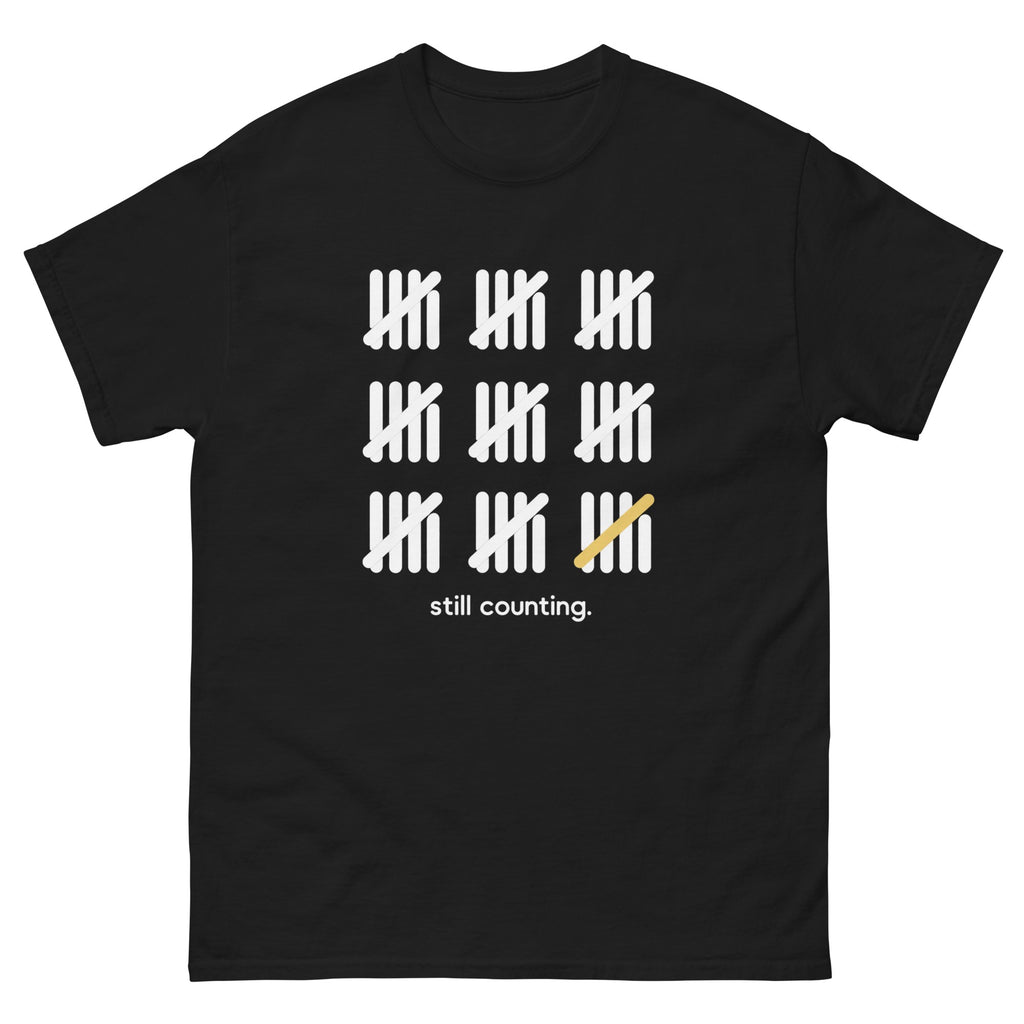 Black Still Counting t-shirt, front