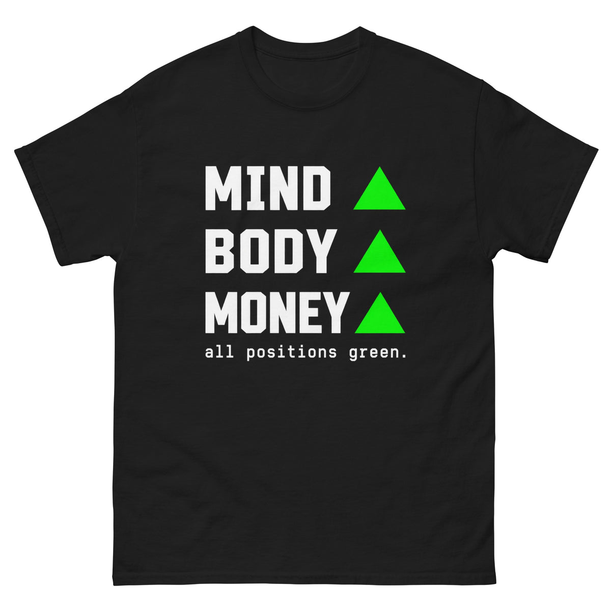 Black All Positions Green t-shirt, front