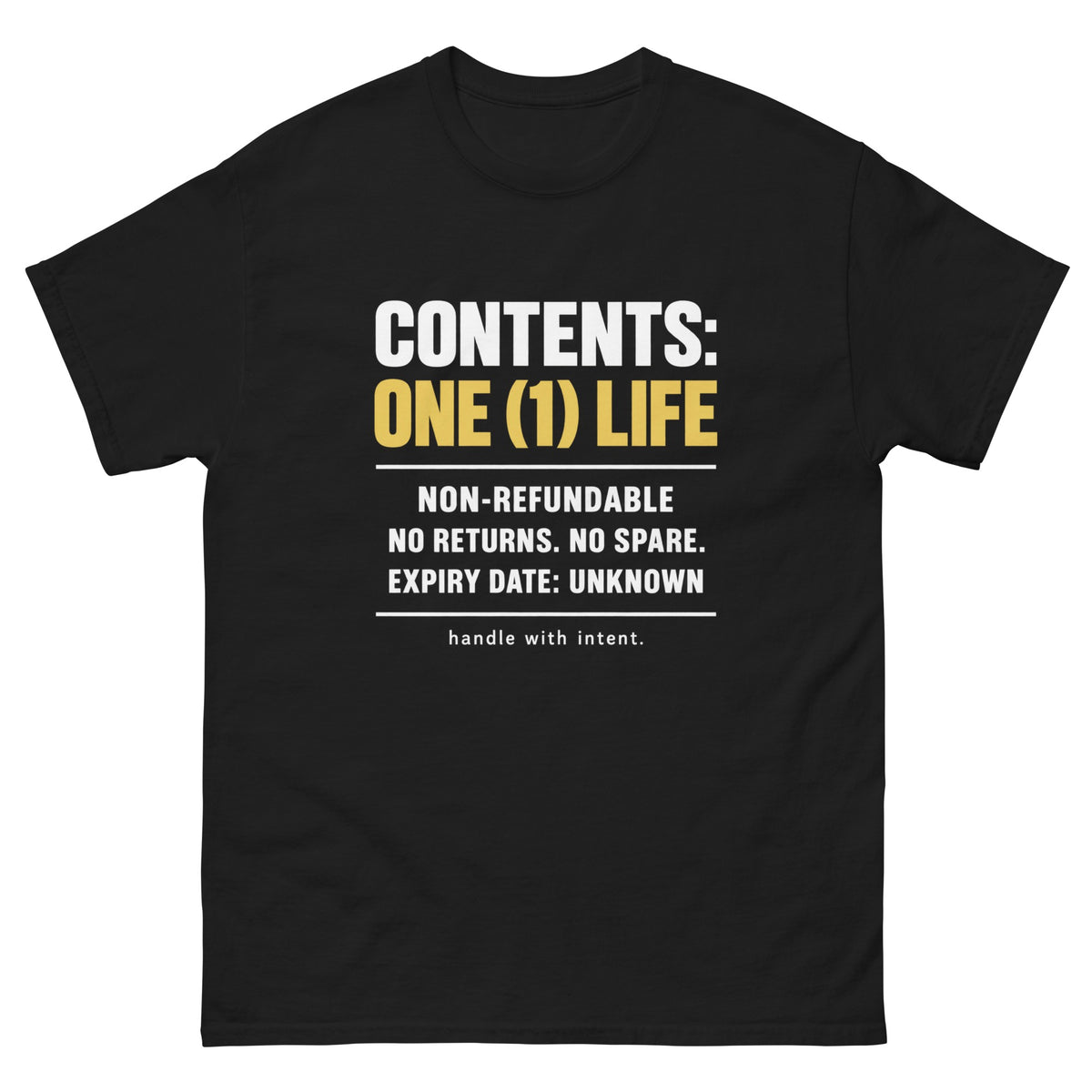 Black Contents One Life t-shirt, front