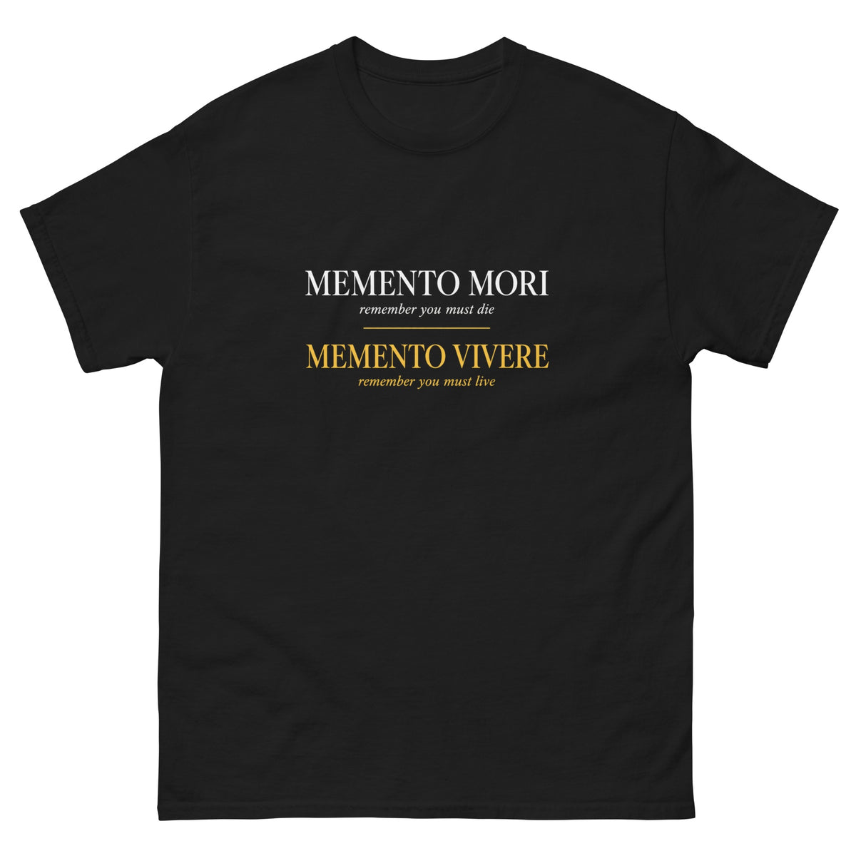 Black Memento Vivere t-shirt, front