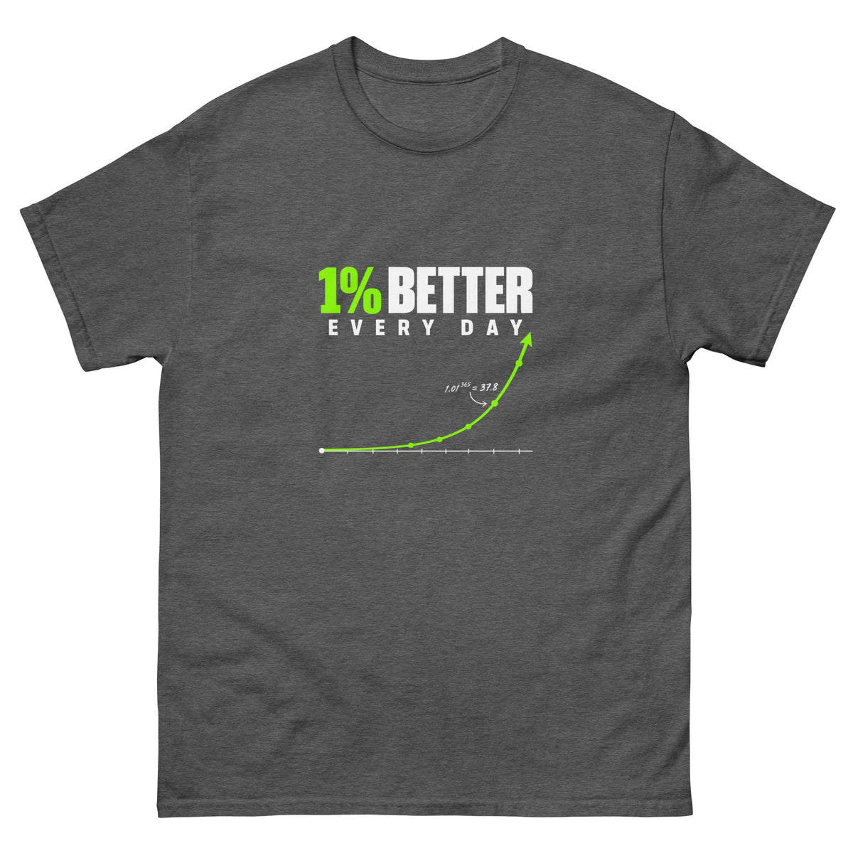 Dark Heather 1 Percent Better t-shirt, front