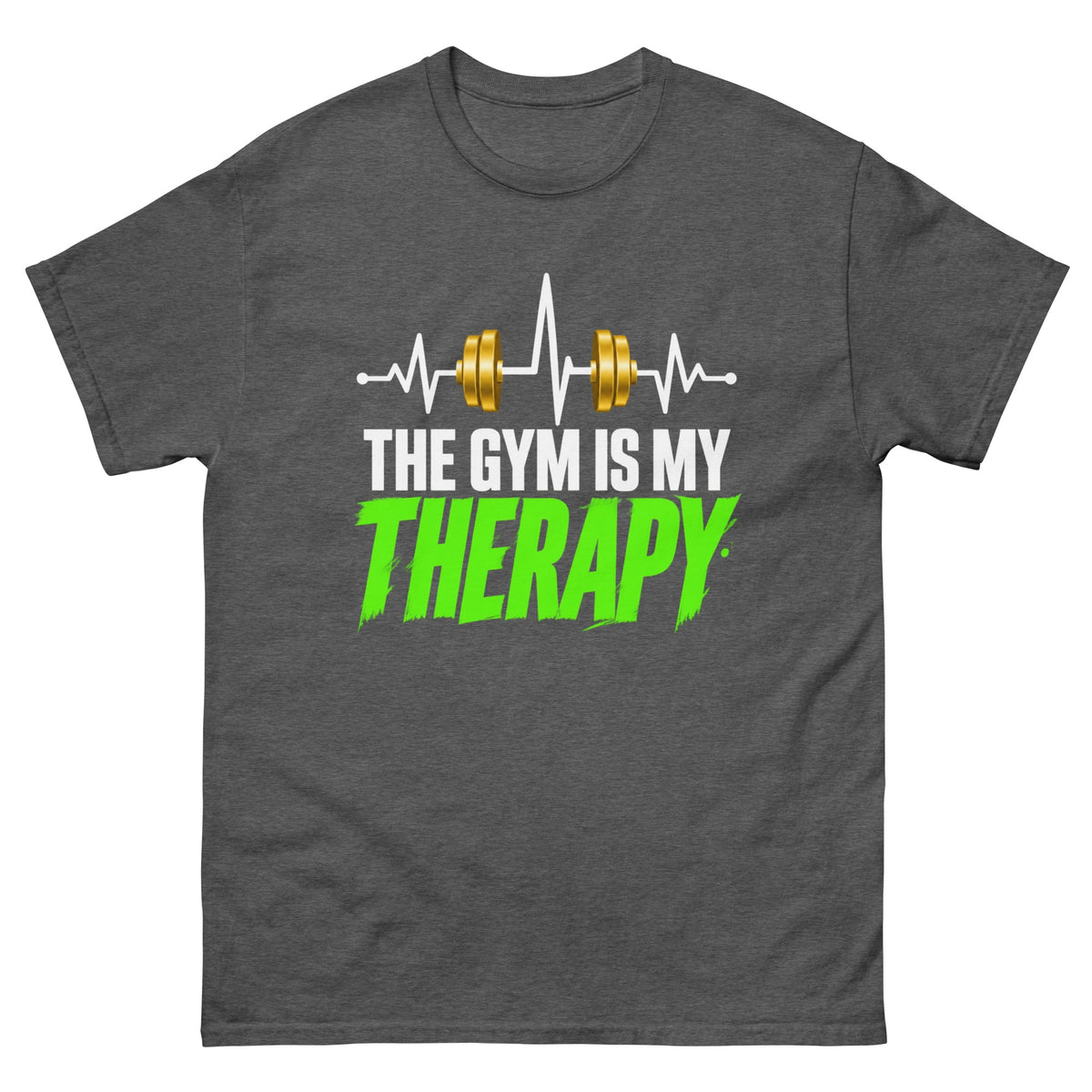 Dark Heather Gym Is My Therapy t-shirt, front