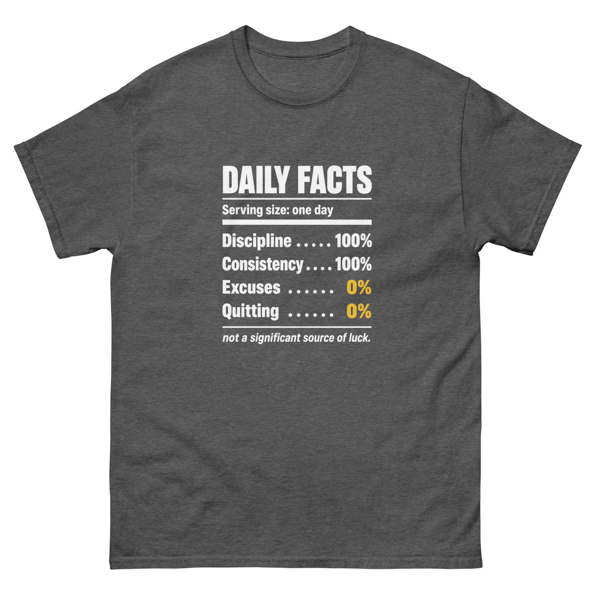 Dark Heather Daily Facts t-shirt, front