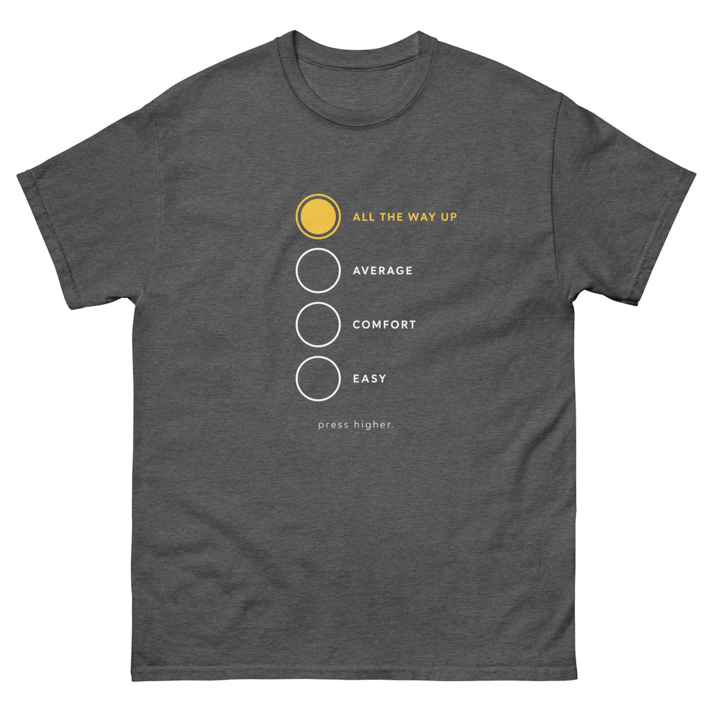 Dark Heather Press Higher t-shirt, front