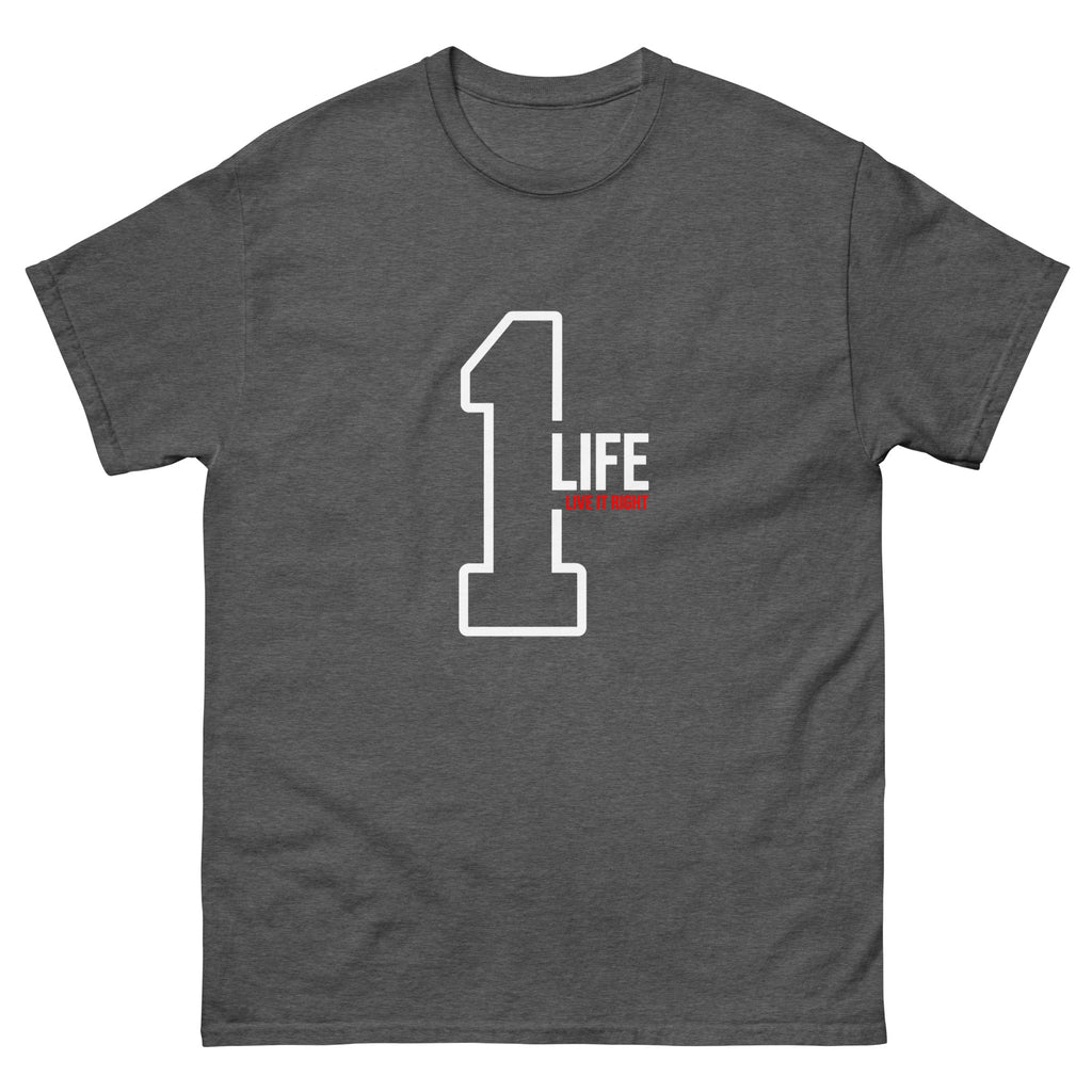 Dark Heather One Life Live It Right t-shirt, front