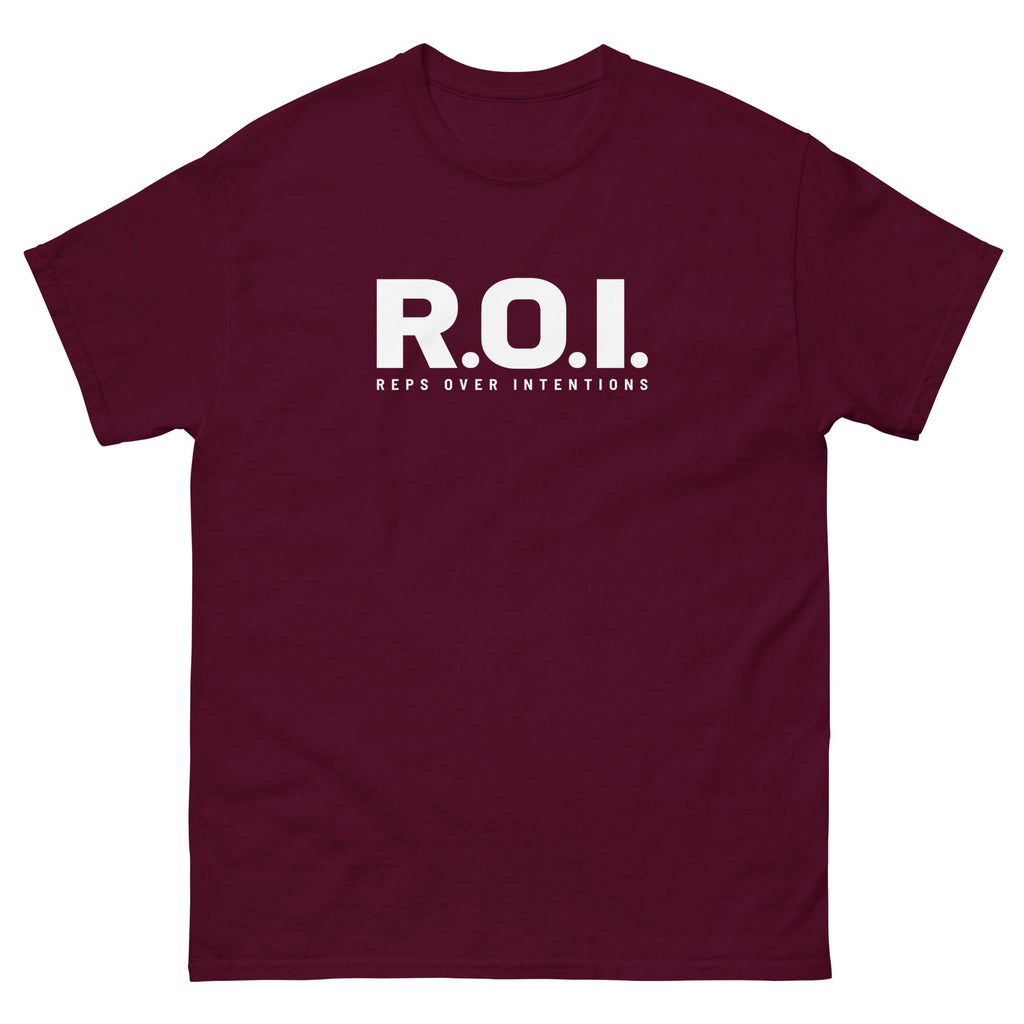Maroon ROI t-shirt, front