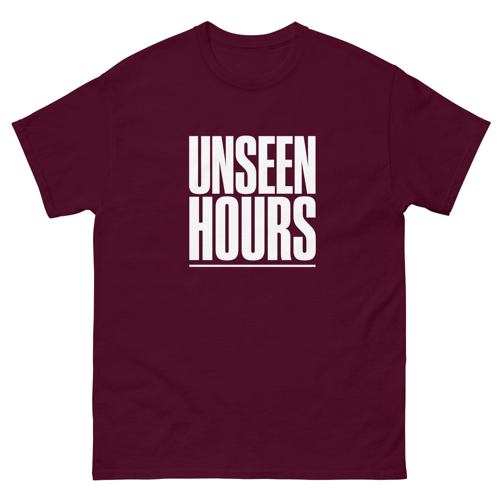 Maroon Unseen Hours t-shirt, front