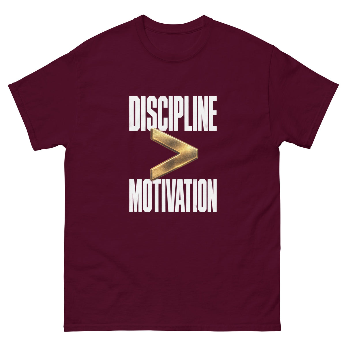 Maroon Motivation and Discipline t-shirt, front