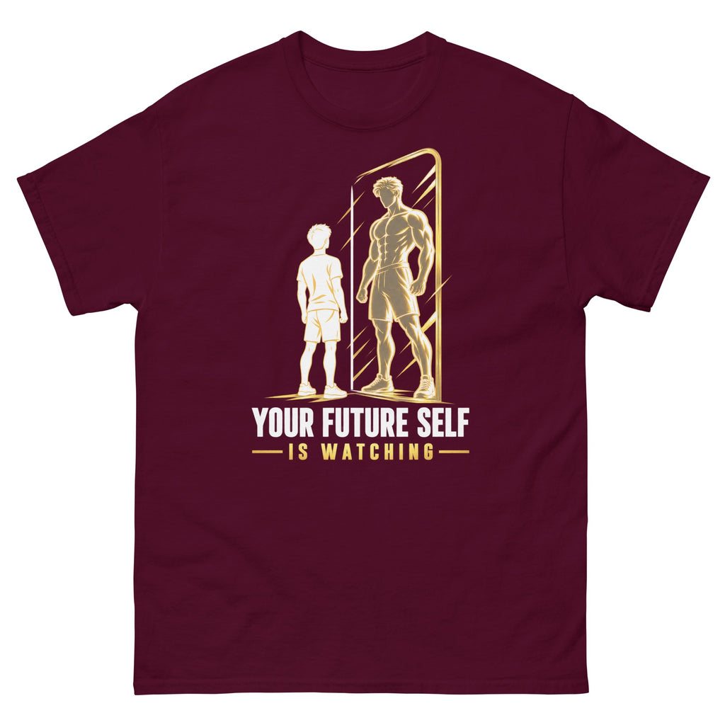 Maroon Future Self Watching t-shirt, front