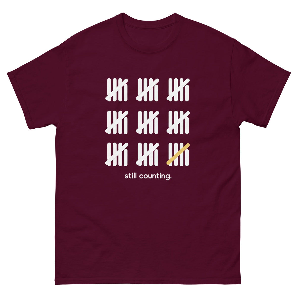 Maroon Still Counting t-shirt, front