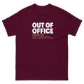 Maroon Out of Office t-shirt, front