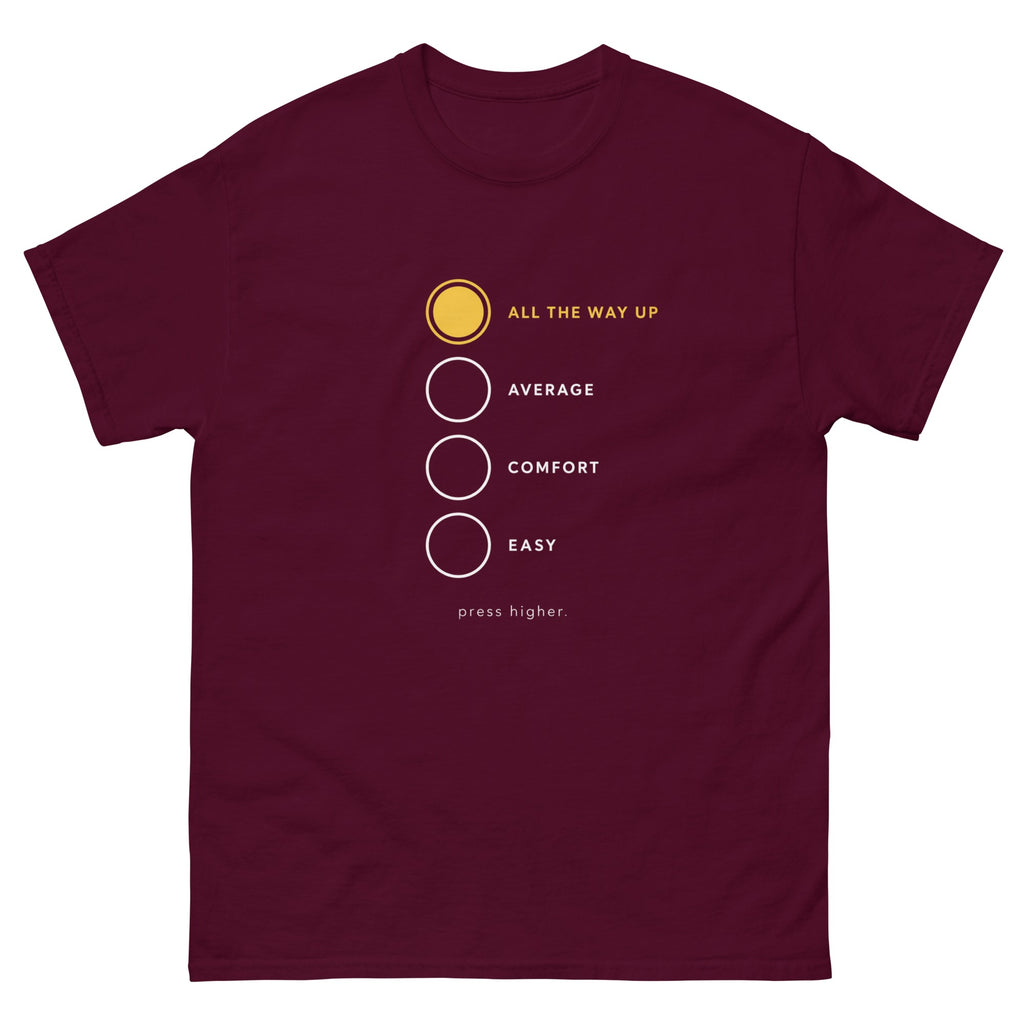 Maroon Press Higher t-shirt, front