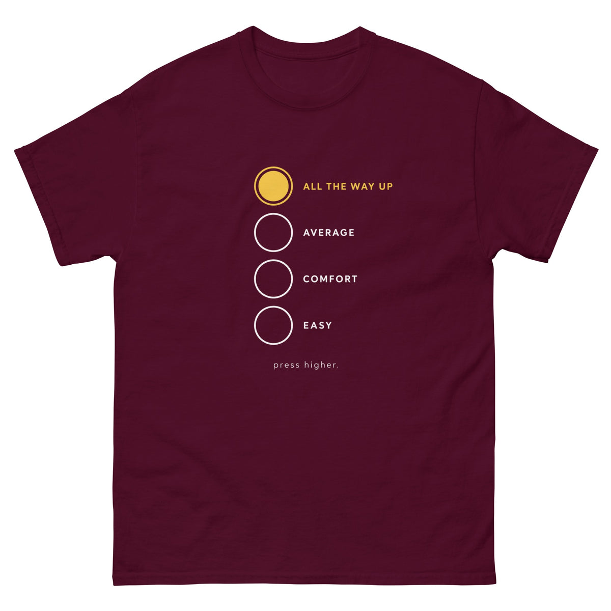 Maroon Press Higher t-shirt, front