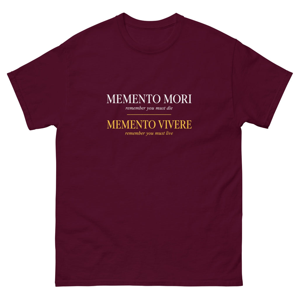 Maroon Memento Vivere t-shirt, front