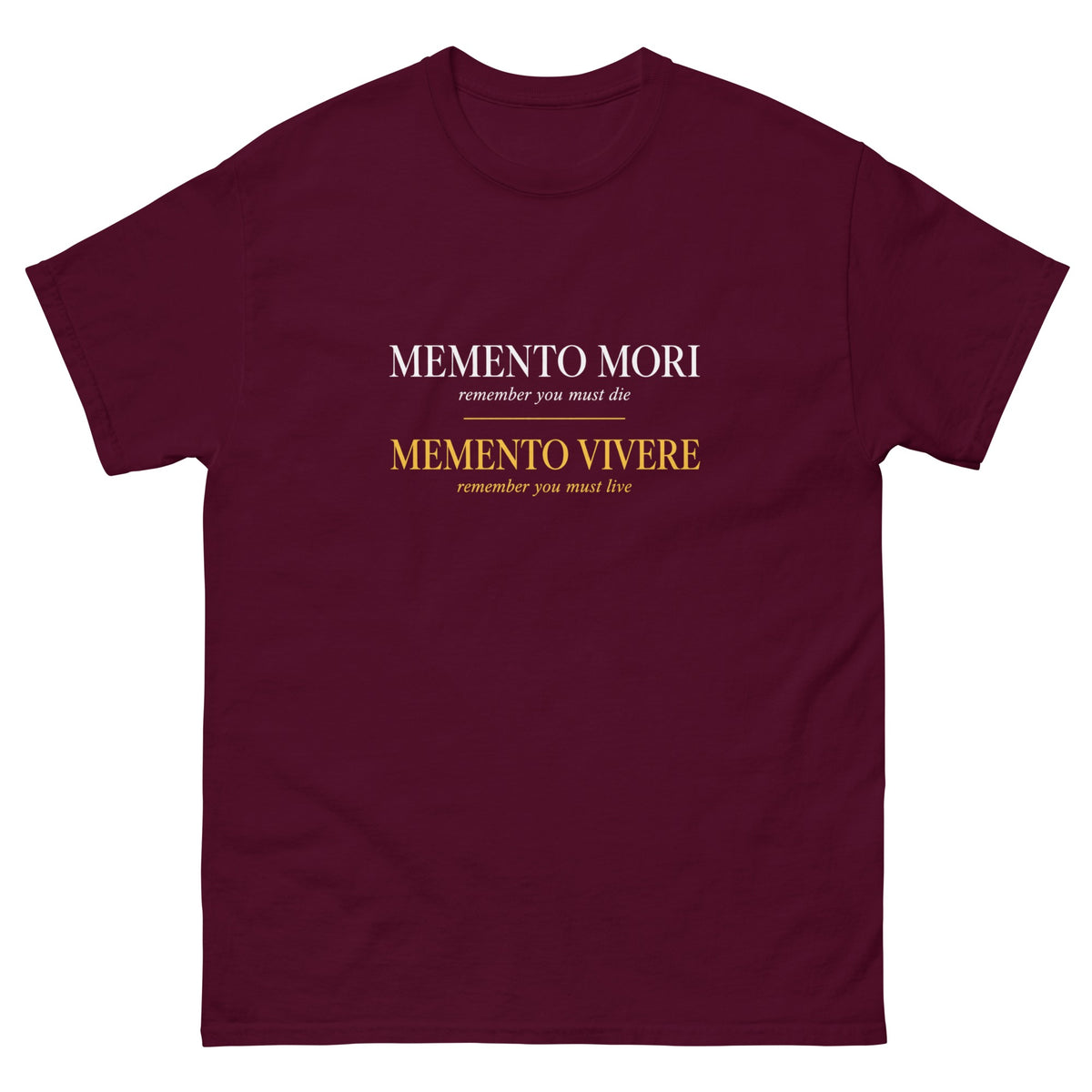 Maroon Memento Vivere t-shirt, front