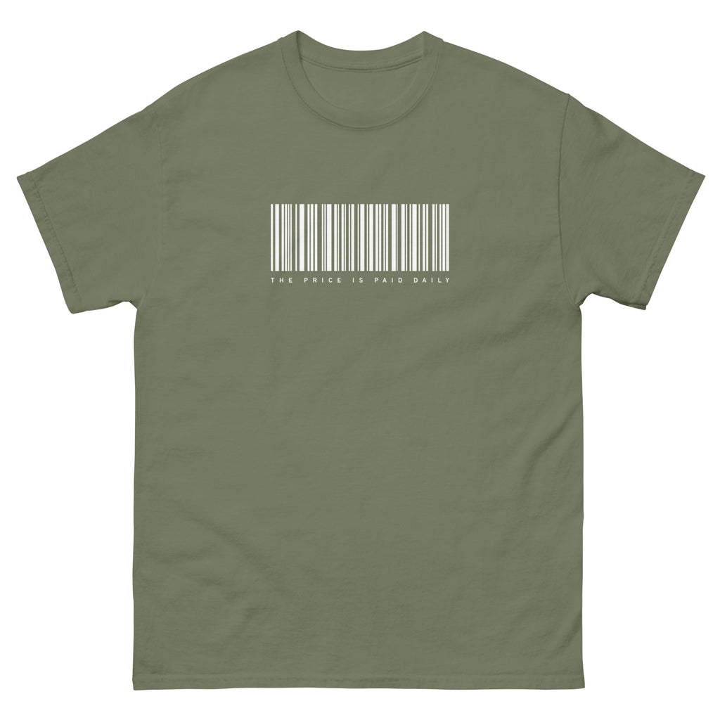 Military Green Price Paid Daily t-shirt, front