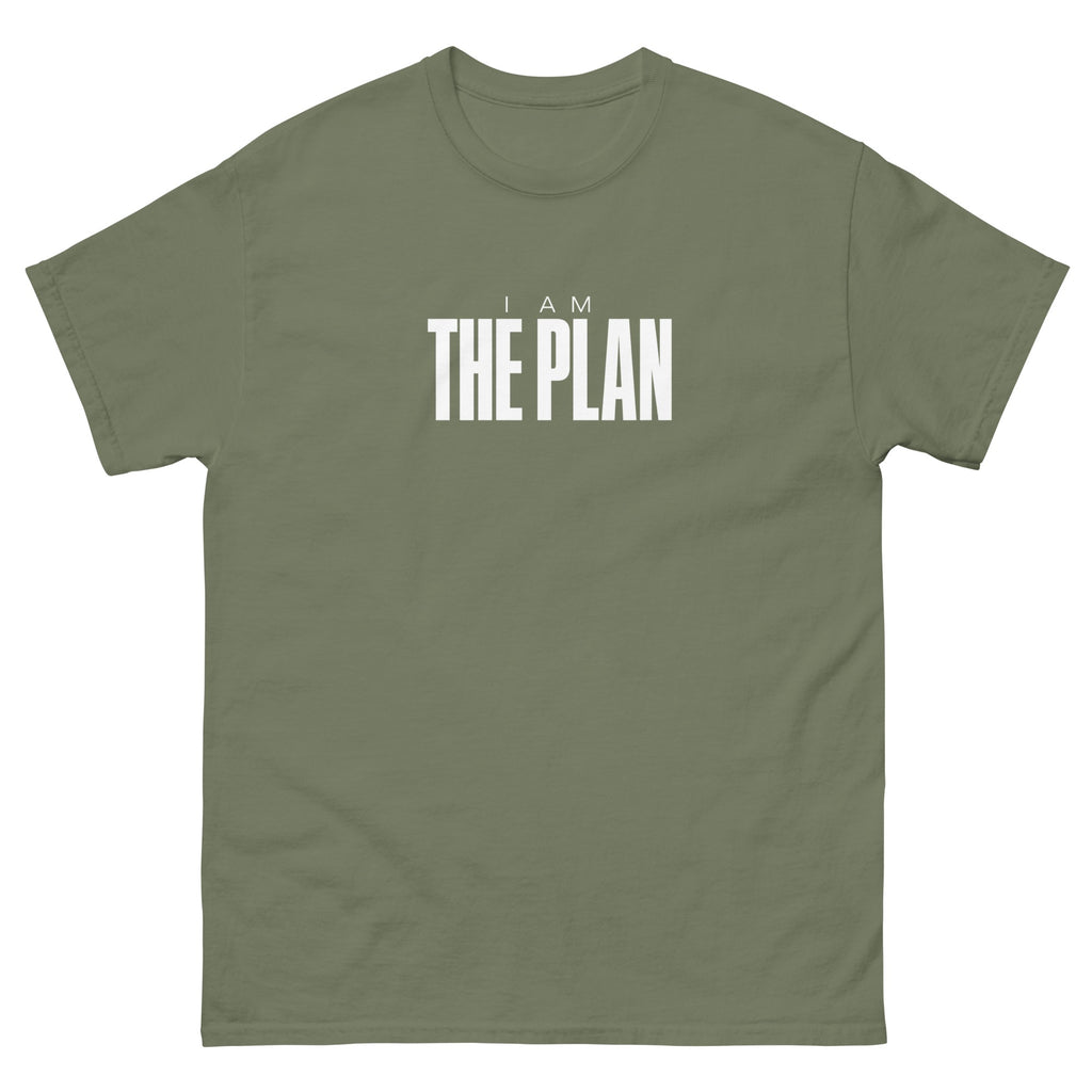 Military Green I Am the Plan t-shirt, front