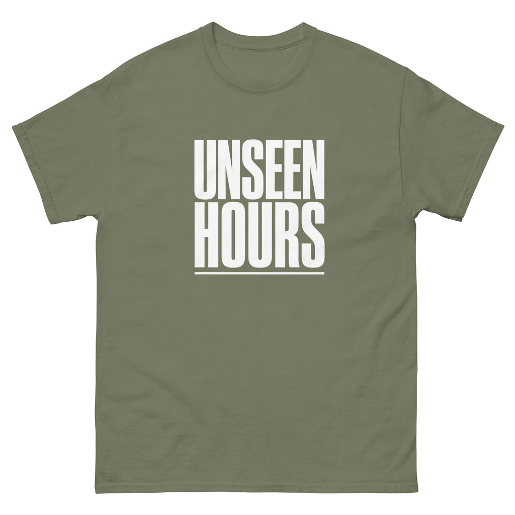 Military Green Unseen Hours t-shirt, front