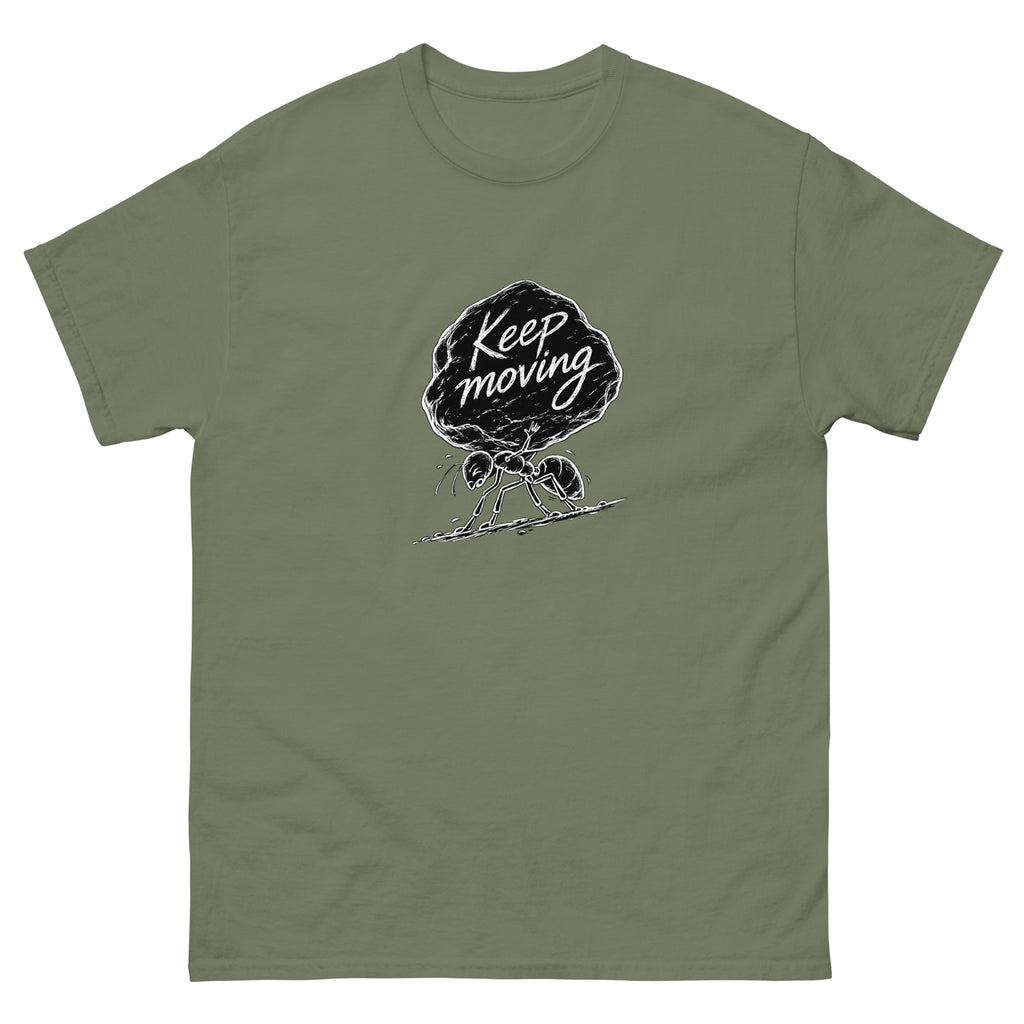 Military Green Keep Moving t-shirt, front