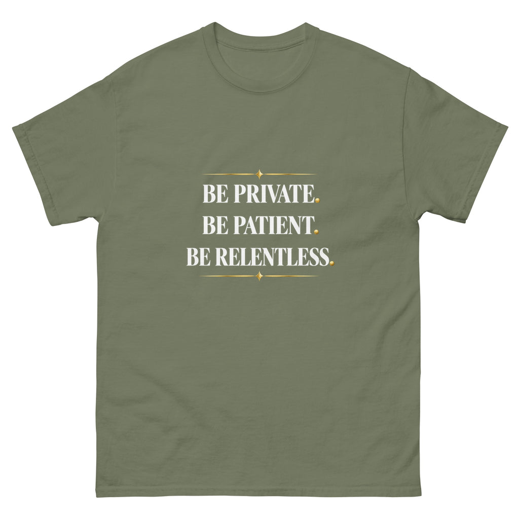 Military Green Private Patient Relentless t-shirt, front