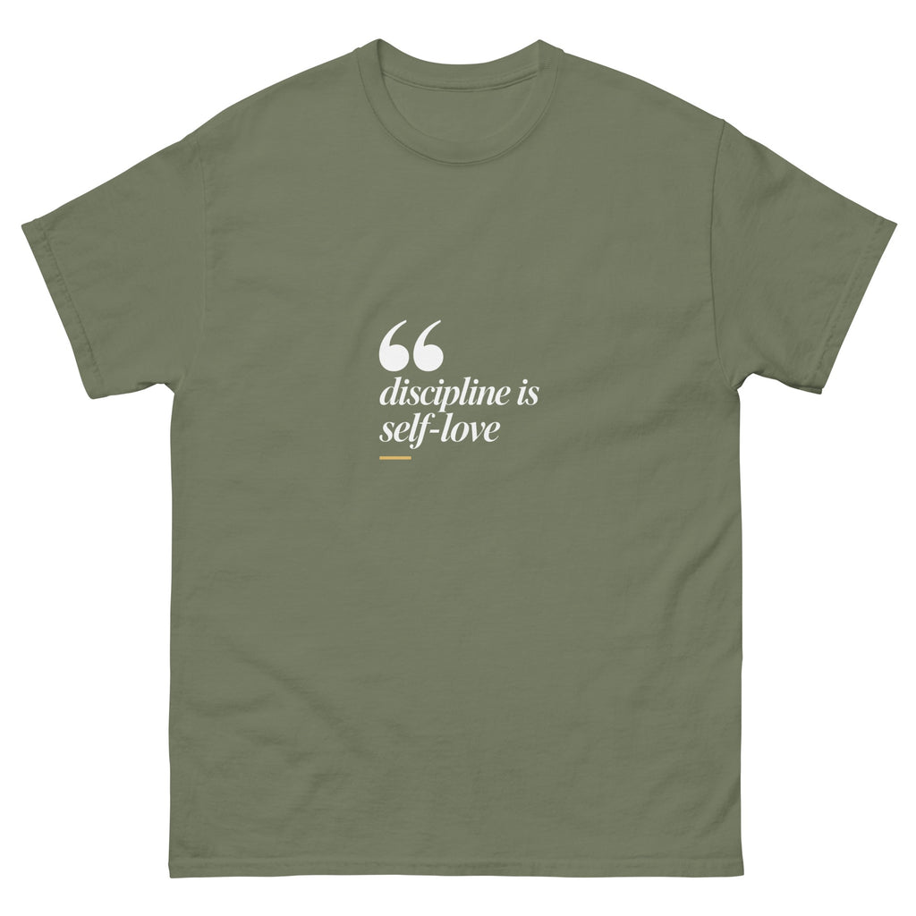 Military Green Discipline Is Self-love t-shirt, front