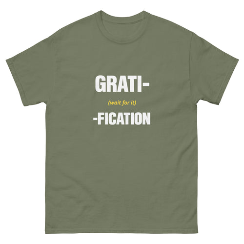 Military Green Delayed Gratification t-shirt, front