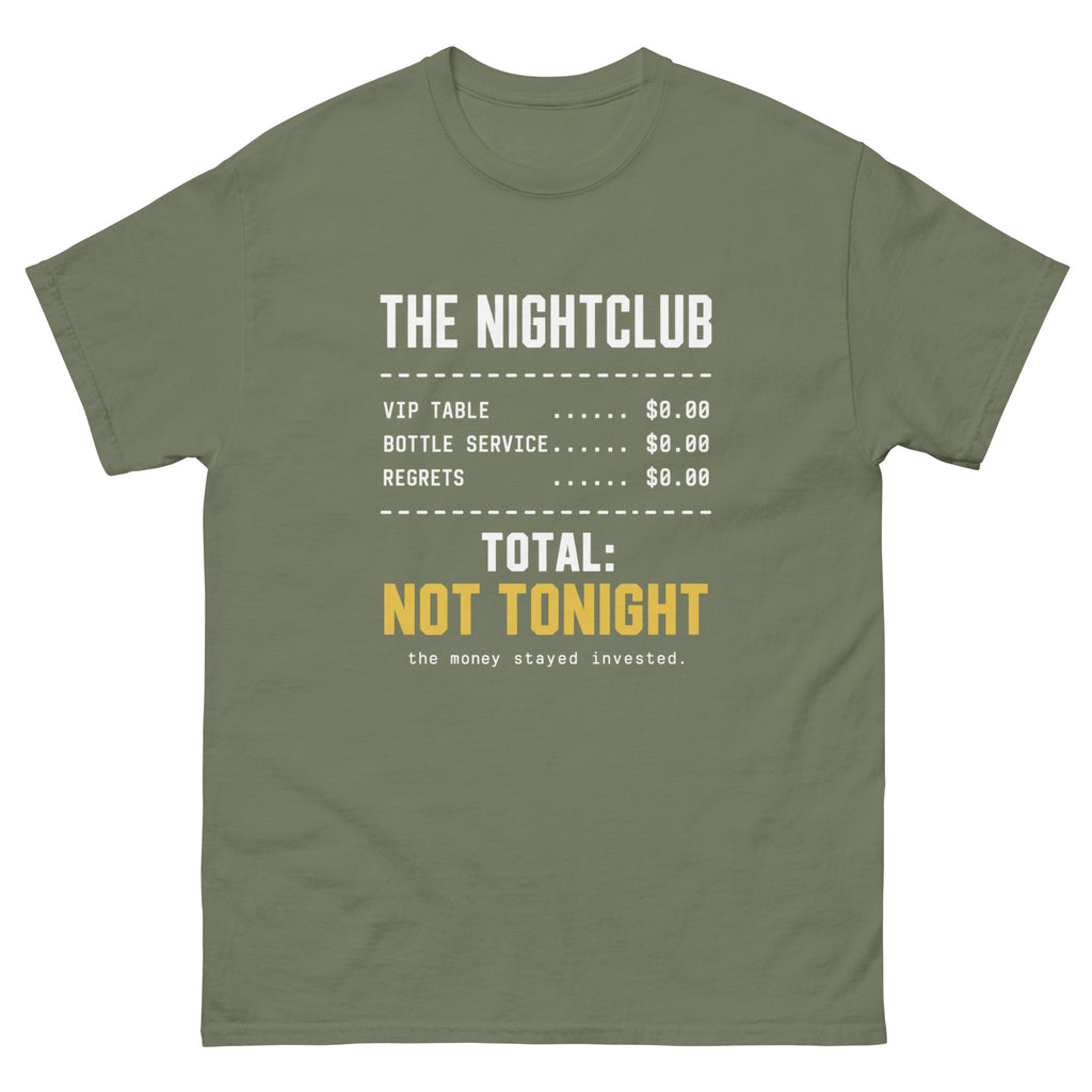 Military Green Club Receipt t-shirt, front