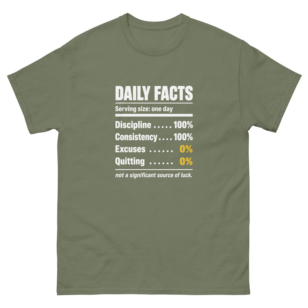 Military Green Daily Facts t-shirt, front