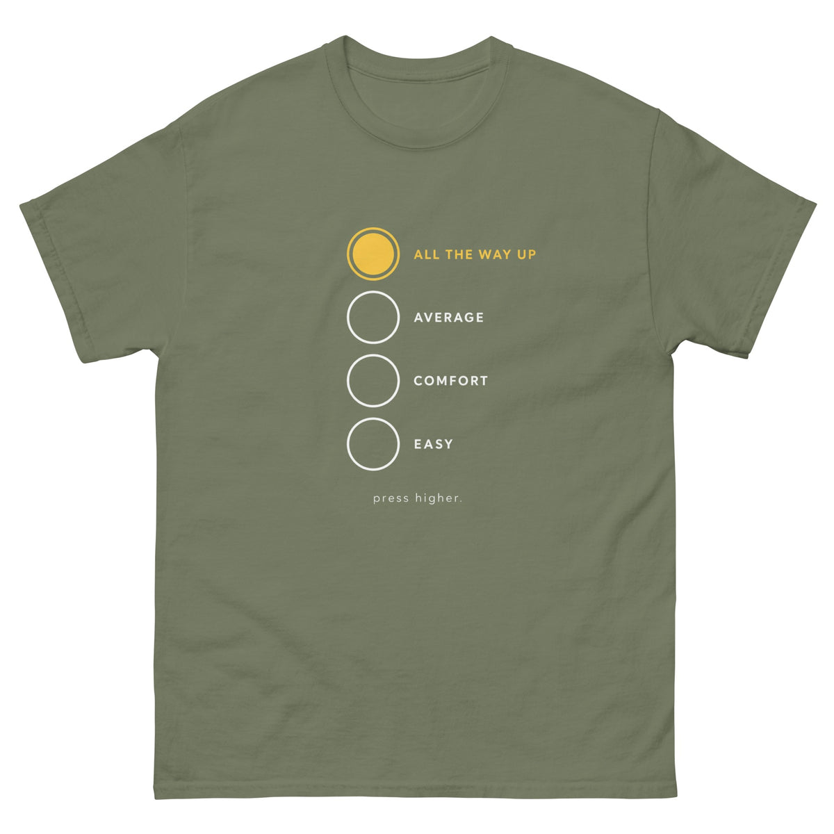 Military Green Press Higher t-shirt, front
