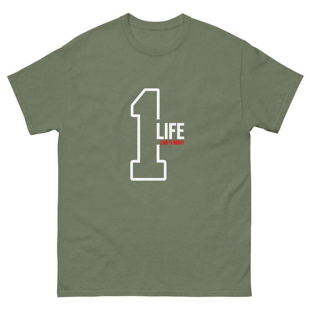 Military Green One Life Live It Right t-shirt, front
