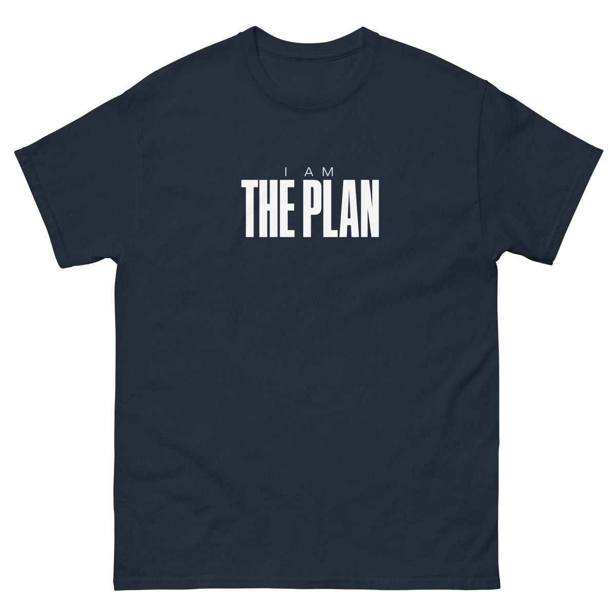 Navy I Am the Plan t-shirt, front
