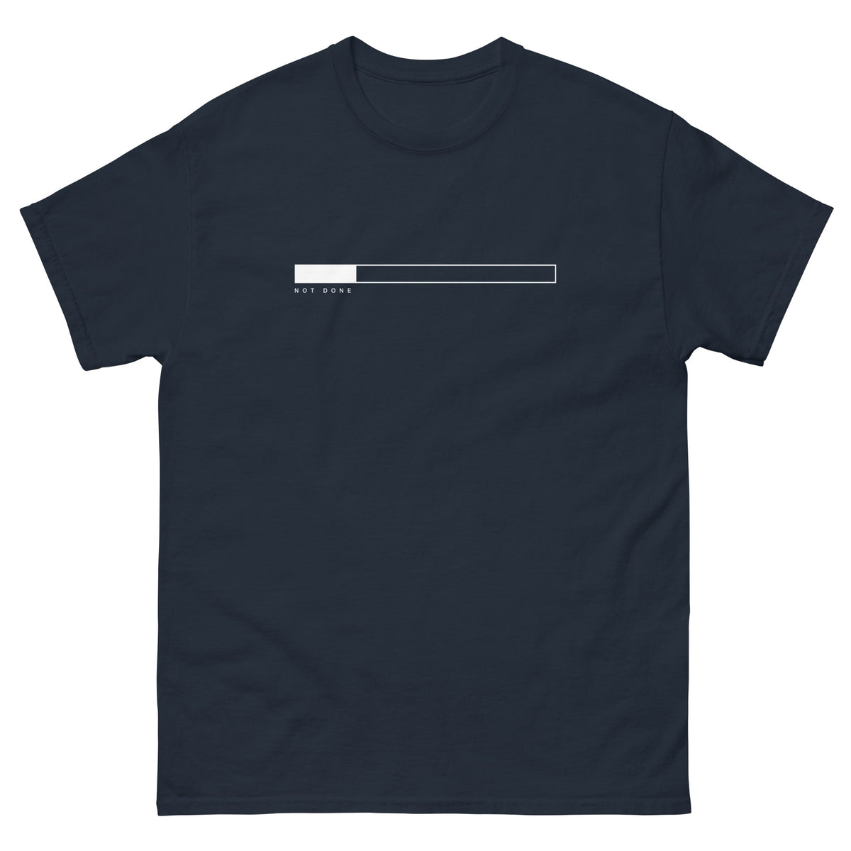 Navy Not Done t-shirt, front