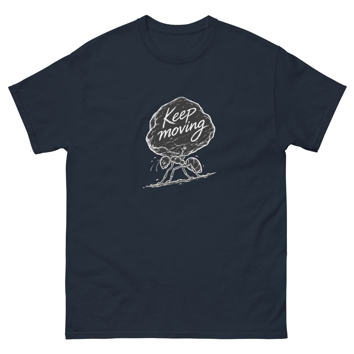 Navy Keep Moving t-shirt, front