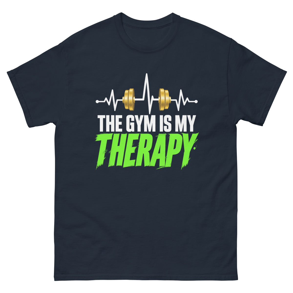 Navy Gym Is My Therapy t-shirt, front