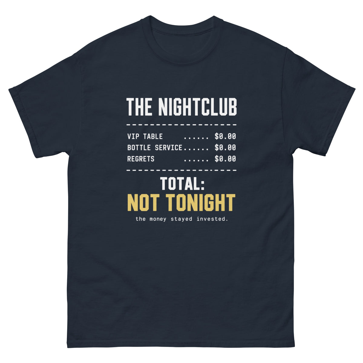 Navy Club Receipt t-shirt, front