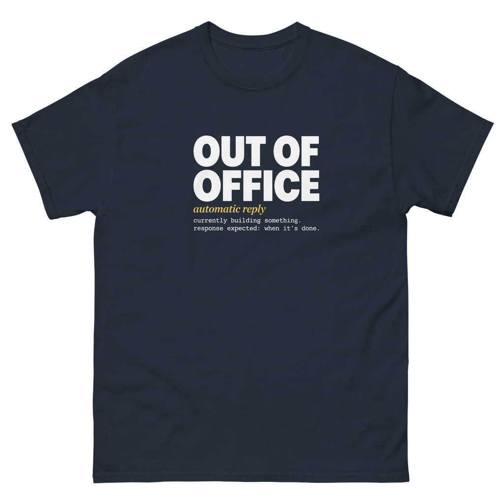 Navy Out of Office t-shirt, front
