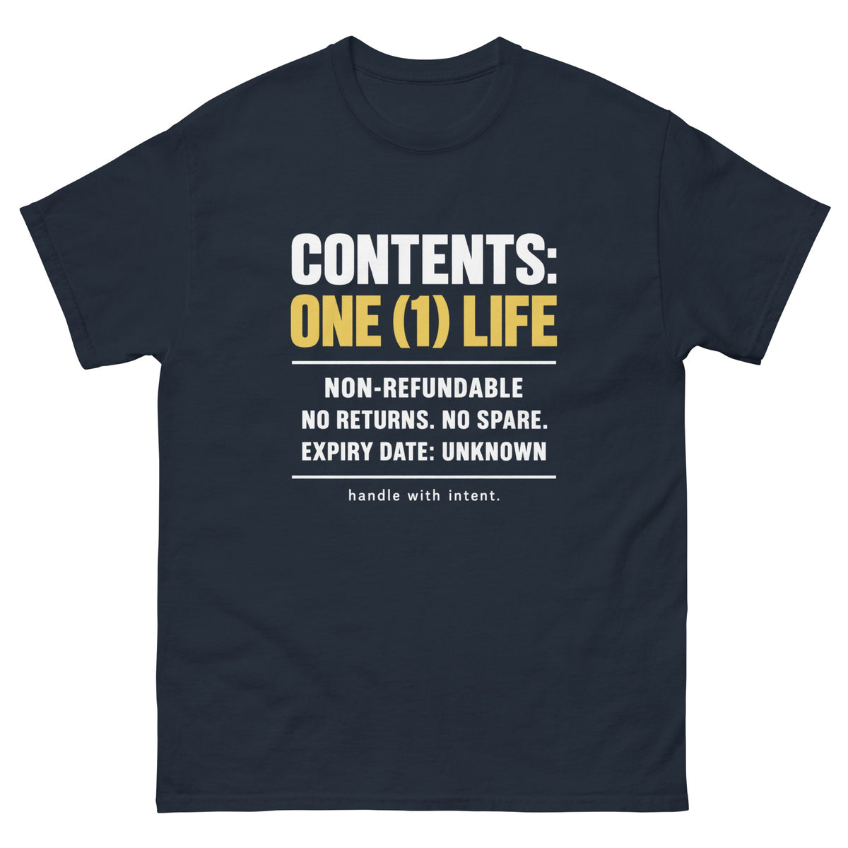 Navy Contents One Life t-shirt, front
