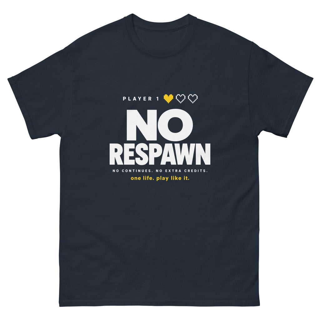 Navy No Respawn t-shirt, front