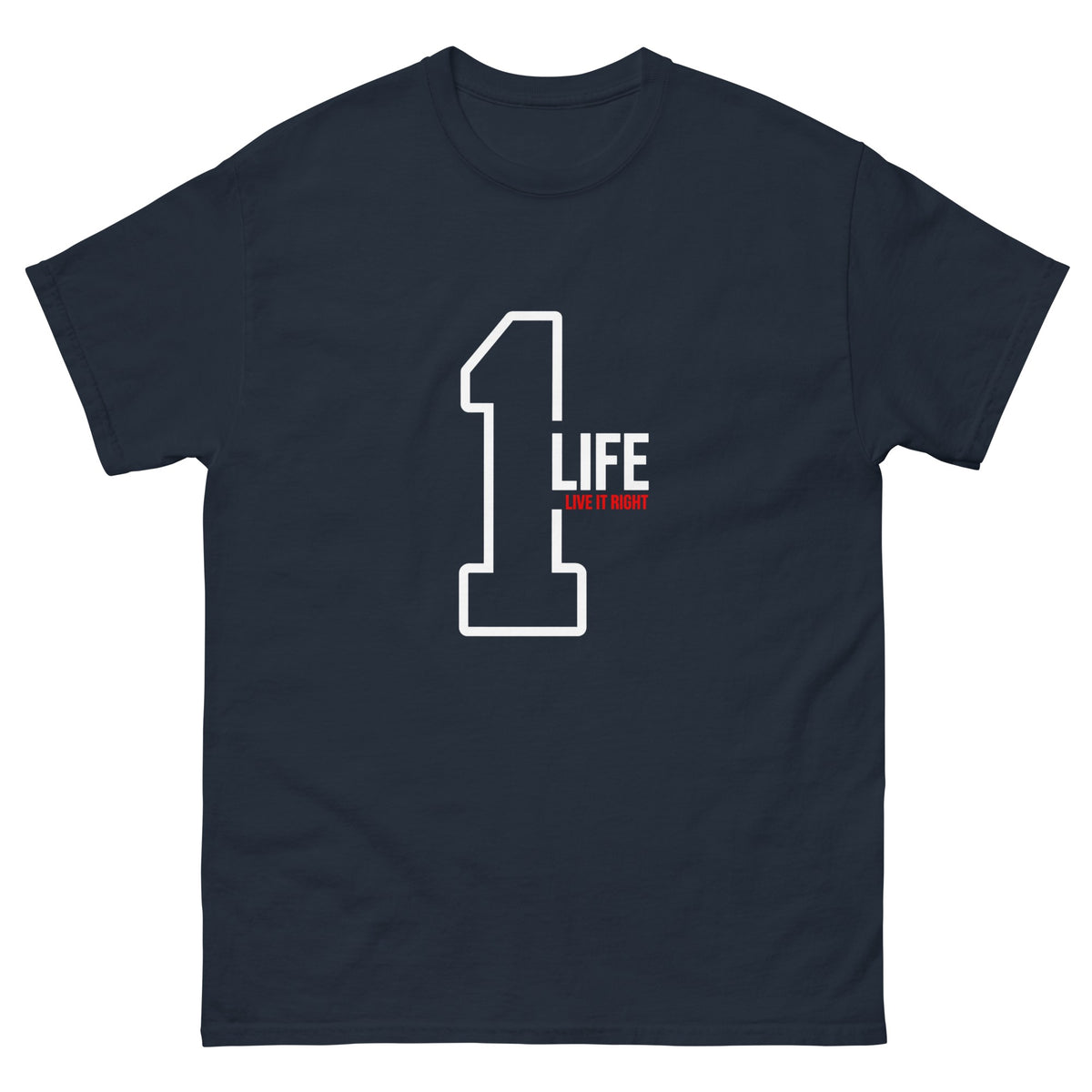 Navy One Life Live It Right t-shirt, front
